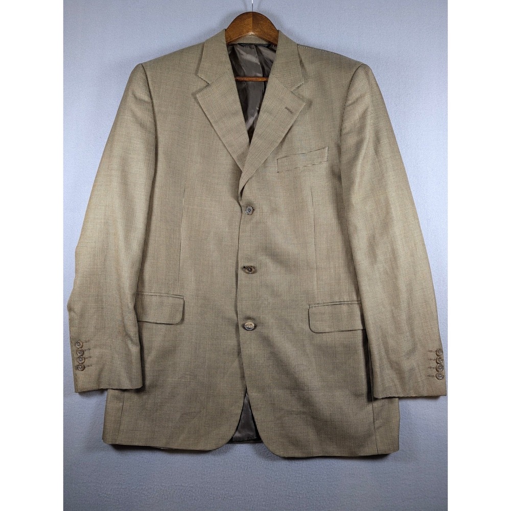 Jack Victor E. Thomas Silk Wool Blazer Gold Houndstooth Sport Coat 42L Canada